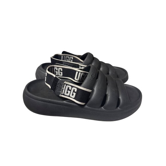 UGG Womens Size 6 Black Rubber Slide Sandals With Elastic Logo Straps For Comfor - Picture 3 of 7